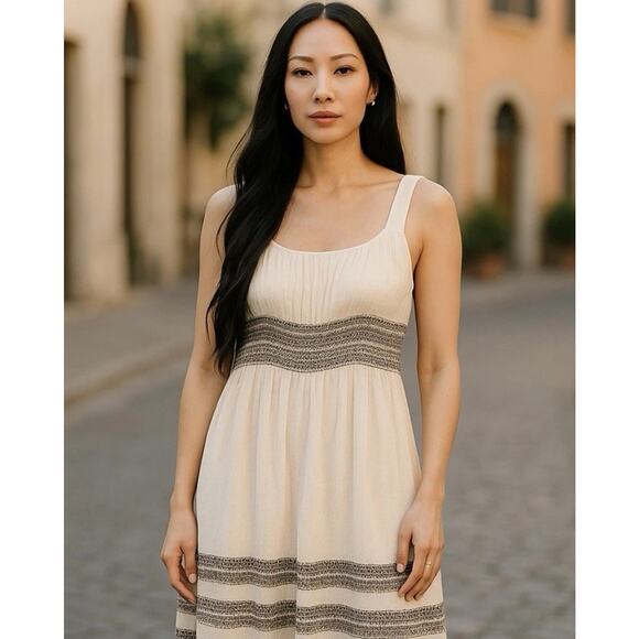 Sigrid Olsen Silk Womens Dress 2 XS 0 Cream Brown Silk Ethereal Midi Gown - Picture 1 of 11